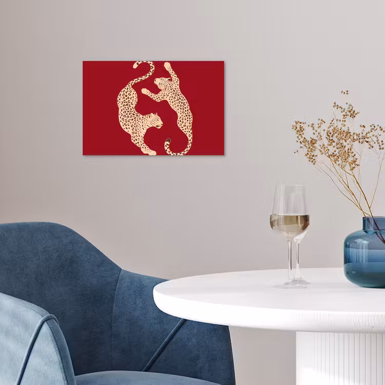 Dieren - Luipaard - Abstract - Rood - Modern poster papier klein -sfeer3