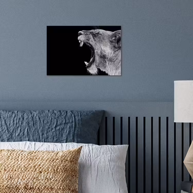 Dieren - Leeuw - Zwart - Wit - Portret poster papier klein -sfeer2