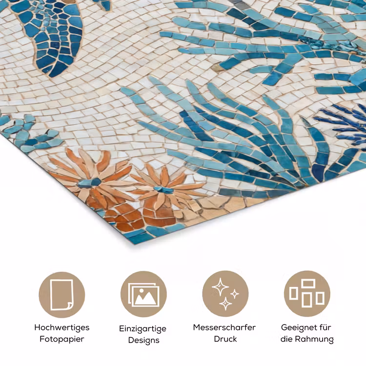 Dieren - Onderwater - Natuur - Mozaïek - Blauw poster papier klein -tcloseup_DE