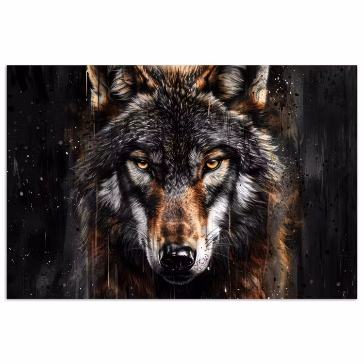 Dieren - Wolf - Portret - Zwart - Bruin poster papier klein -3d