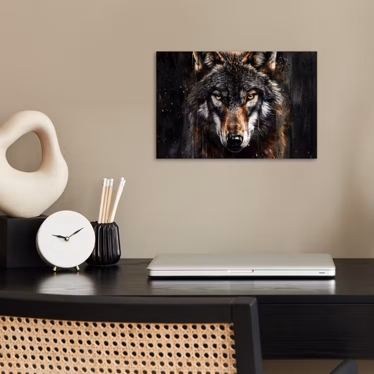 Dieren - Wolf - Portret - Zwart - Bruin poster papier klein -sfeer1