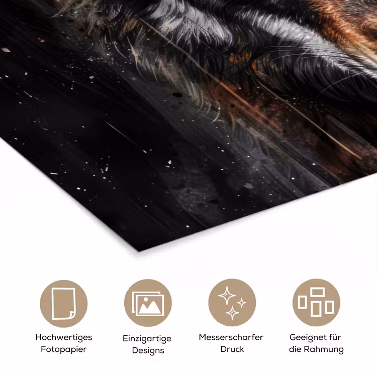 Dieren - Wolf - Portret - Zwart - Bruin poster papier klein -tcloseup_DE