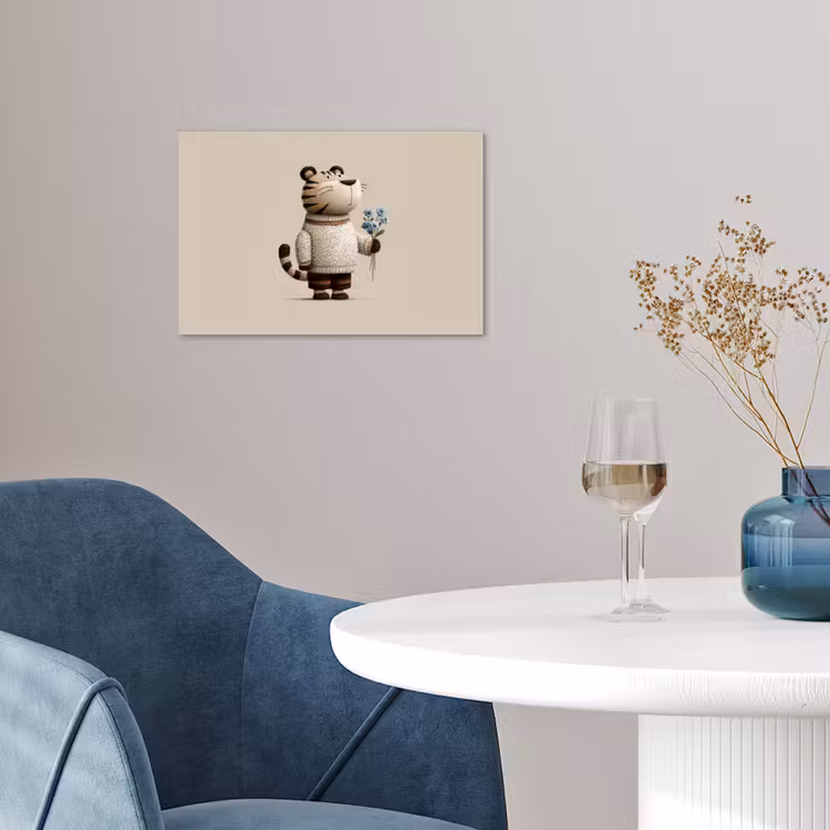 Tijger - Blauwe bloemen - Rustig poster papier klein -sfeer3
