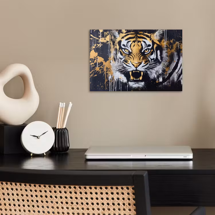 Tijger - Verfspatten - Goud poster papier klein -sfeer1