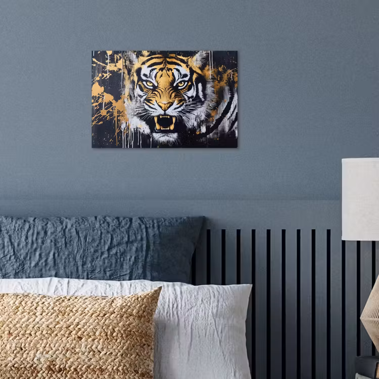 Tijger - Verfspatten - Goud poster papier klein -sfeer2