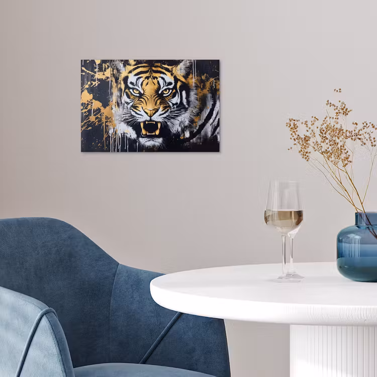 Tijger - Verfspatten - Goud poster papier klein -sfeer3