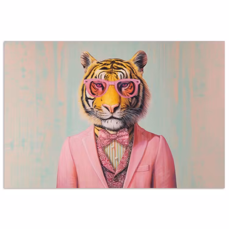 Tijger - Strik - Jasje - Roze poster papier klein -3d