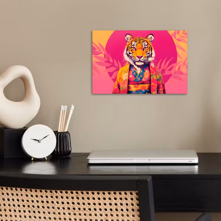 Tijger - Kimono - Planten - Roze poster papier klein -sfeer1