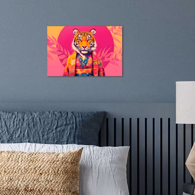 Tijger - Kimono - Planten - Roze poster papier klein -sfeer2