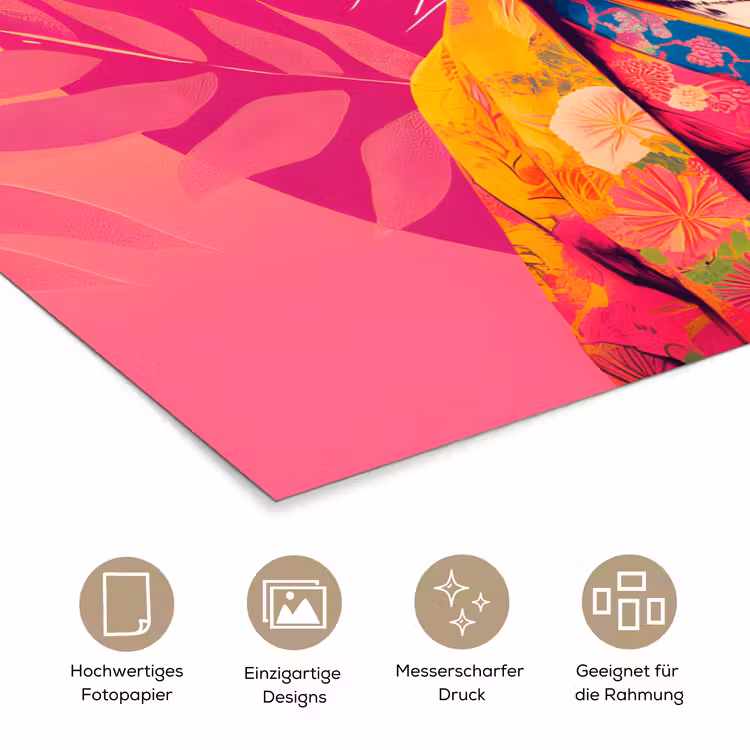 Tijger - Kimono - Planten - Roze poster papier klein -tcloseup_DE