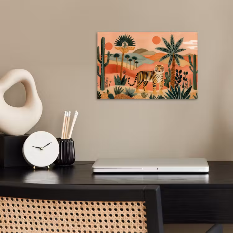 Tijger - Palmen - Cactus - Oranje poster papier klein -sfeer1