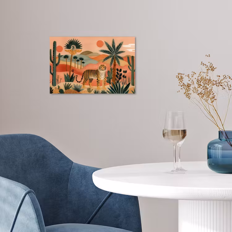 Tijger - Palmen - Cactus - Oranje poster papier klein -sfeer3