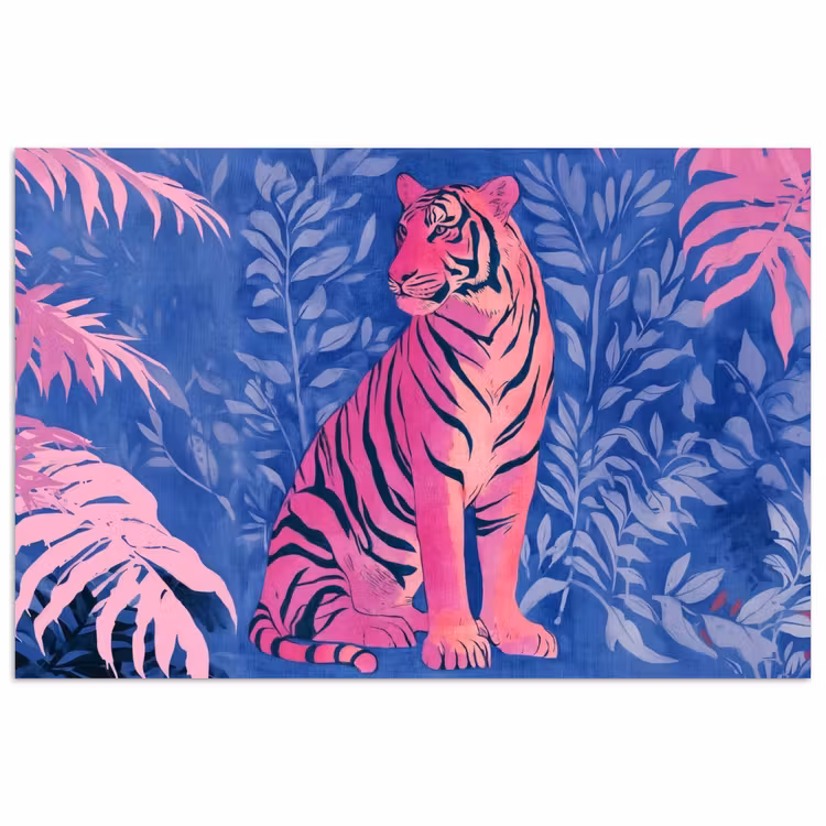 Tijger - Roze - Bladeren - Jungle poster papier klein -3d