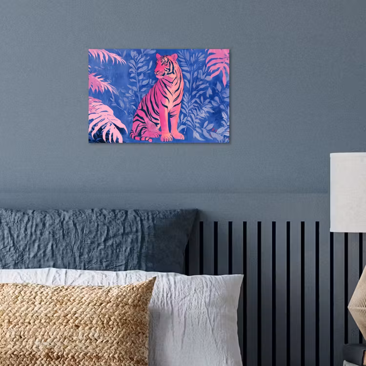 Tijger - Roze - Bladeren - Jungle poster papier klein -sfeer2