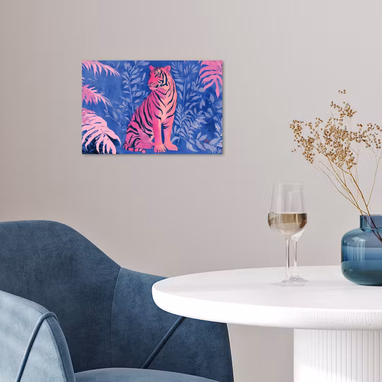 Tijger - Roze - Bladeren - Jungle poster papier klein -sfeer3