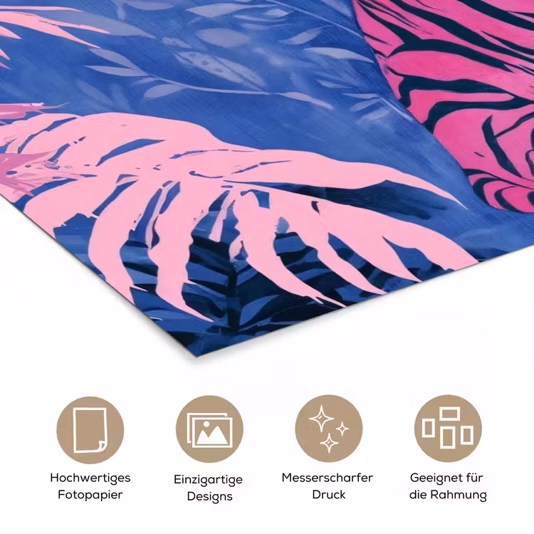Tijger - Roze - Bladeren - Jungle poster papier klein -tcloseup_DE