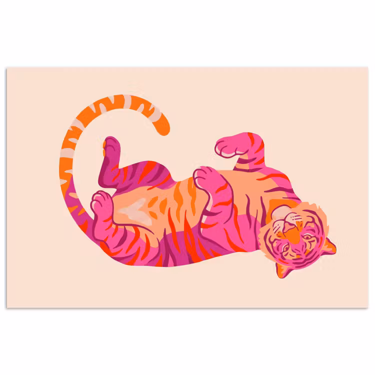 Tijger - Roze - Oranje poster papier klein -3d