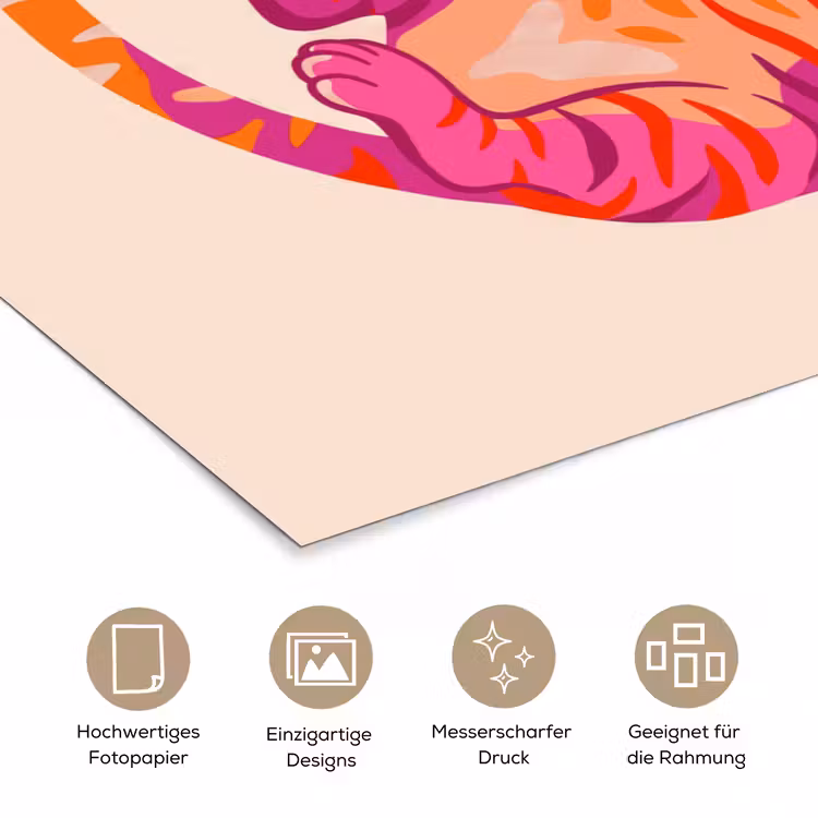 Tijger - Roze - Oranje poster papier klein -tcloseup_DE