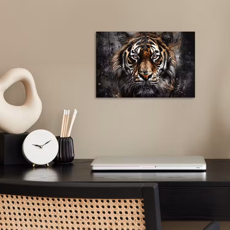 Tijger - Dieren - Portret - Luxe - Zwart poster papier klein -sfeer1