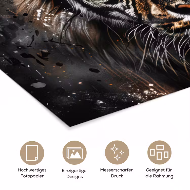 Tijger - Dieren - Portret - Luxe - Zwart poster papier klein -tcloseup_DE