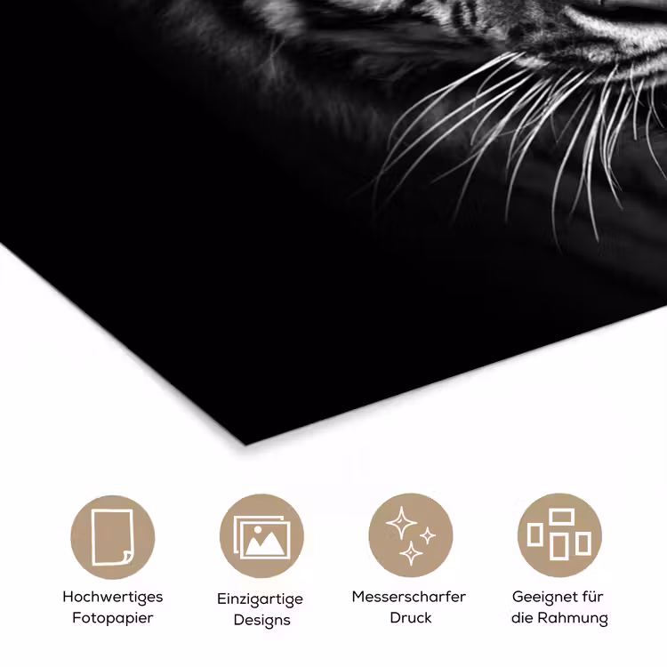 Tijger - Dieren - Zwart - Wit - Portret - Wild poster papier klein -tcloseup_DE