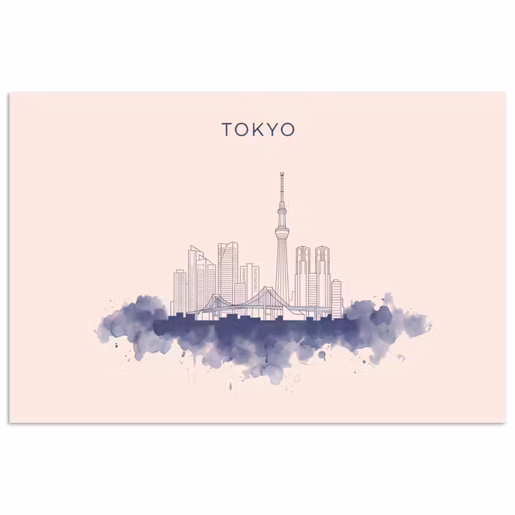 Tokyo - Skyline - Stad - Abstract - Blauw poster papier klein -3d
