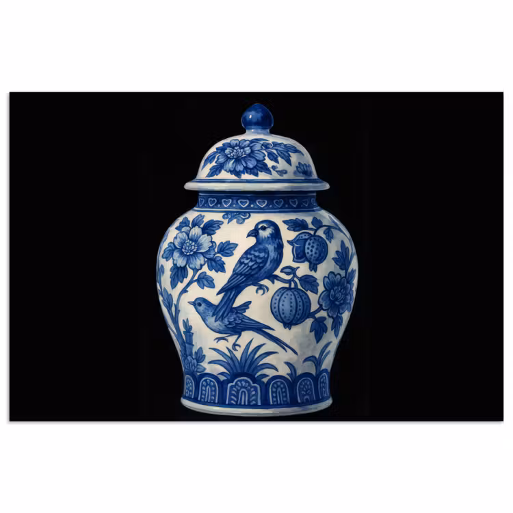 Pot - Delfts Blauw - Bloemen poster papier klein -3d