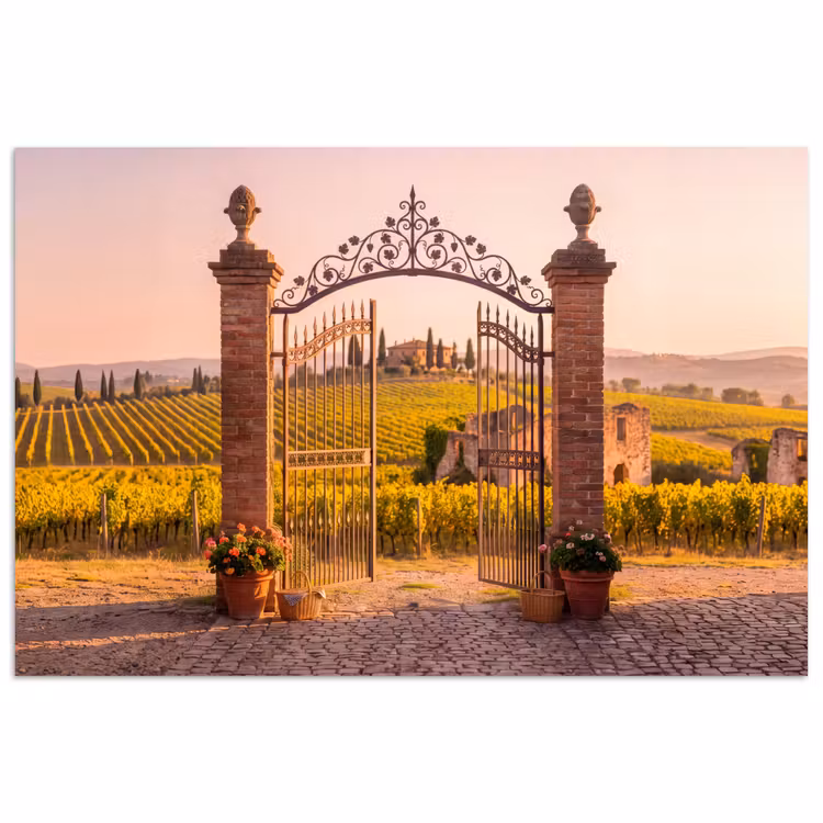Poort - Landschap - Platteland - Zonlicht - Warm poster papier klein -3d