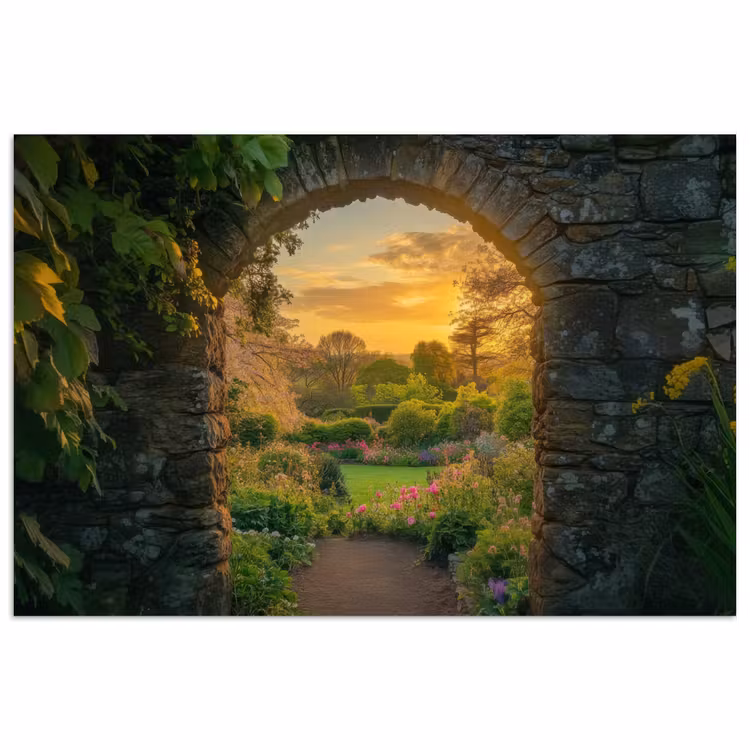 Poort - Planten - Zonsondergang poster papier klein -3d