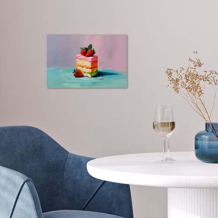 Taartje - Aardbeien - Glazuur - Kleurrijk poster papier klein -sfeer3