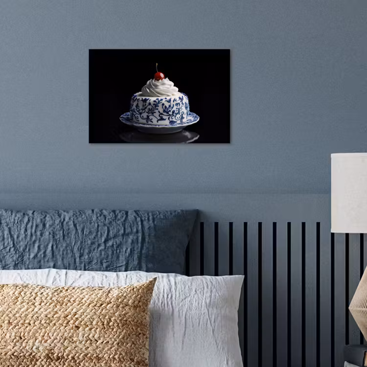Taart - Slagroom - Kers - Bord - Delfts blauw poster papier klein -sfeer2
