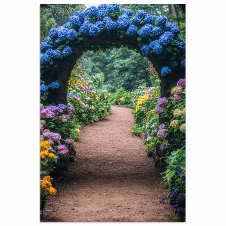 Doorkijk - Bloemen - Hortensia - Pad poster papier klein -3d