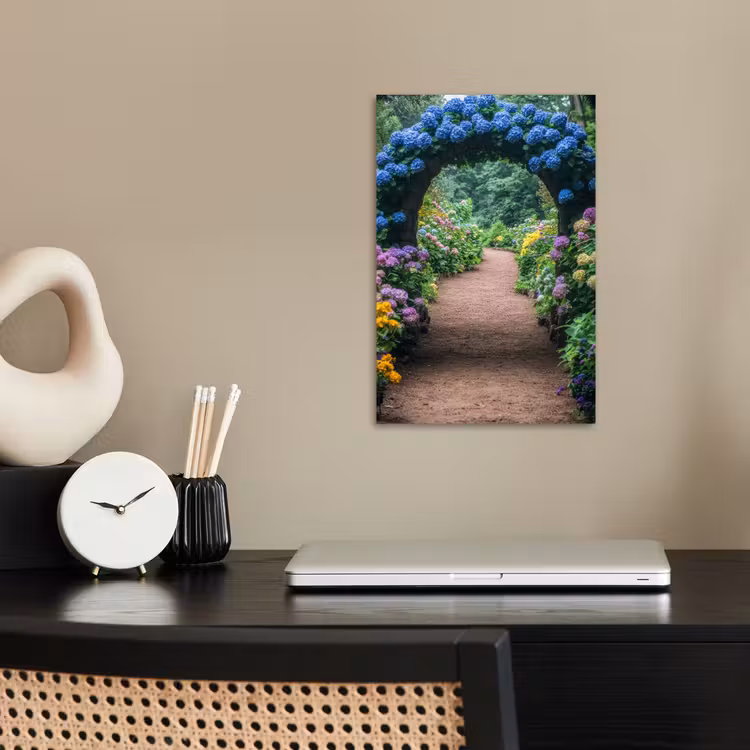 Doorkijk - Bloemen - Hortensia - Pad poster papier klein -sfeer1