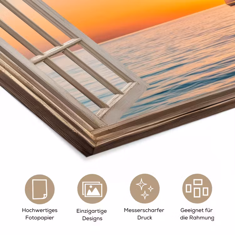 Doorkijk - Zee - Boot - Zonsondergang poster papier klein -tcloseup_DE