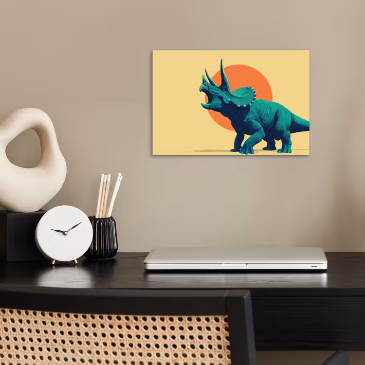 Triceratops - Cirkel - Oranje - Hoorns poster papier klein -sfeer1