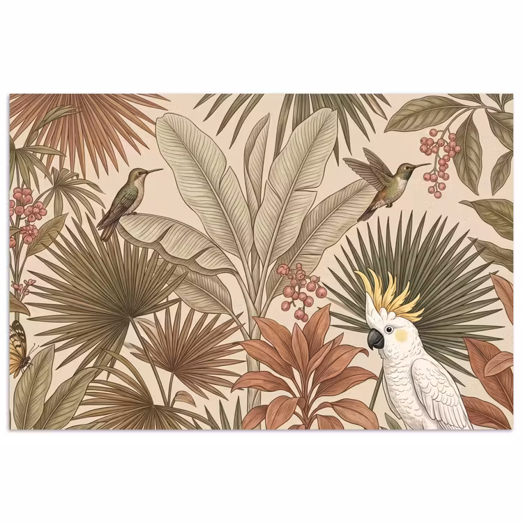 Tropisch - Vogels - Beige poster papier klein -3d
