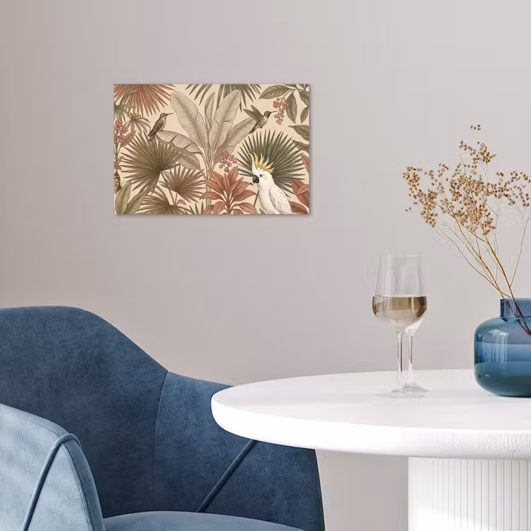 Tropisch - Vogels - Beige poster papier klein -sfeer3