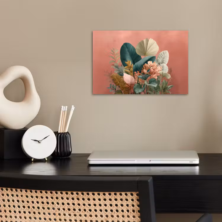 Tropische bladeren - Bloemen - Roze - groen poster papier klein -sfeer1