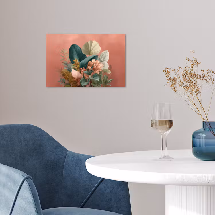 Tropische bladeren - Bloemen - Roze - groen poster papier klein -sfeer3