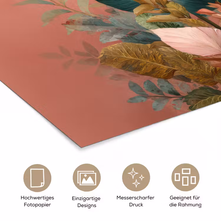 Tropische bladeren - Bloemen - Roze - groen poster papier klein -tcloseup_DE
