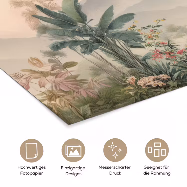 Tropisch landschap - palmbomen - Bloemen - Roze lucht poster papier klein -tcloseup_DE