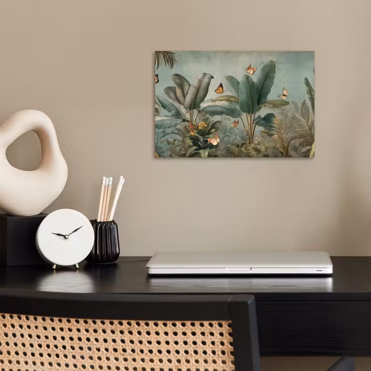 Tropisch bladerdek - Vlinders - groen - Bruin poster papier klein -sfeer1