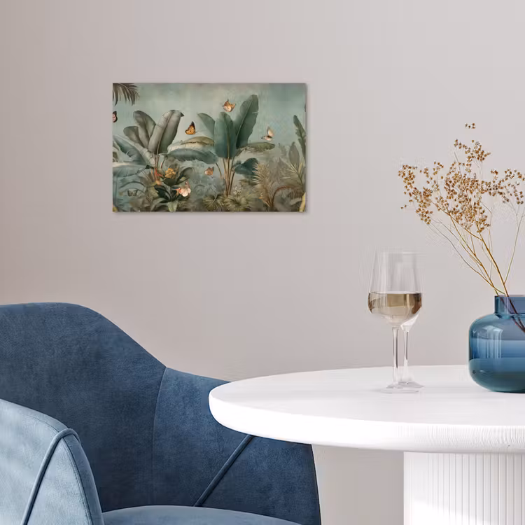 Tropisch bladerdek - Vlinders - groen - Bruin poster papier klein -sfeer3