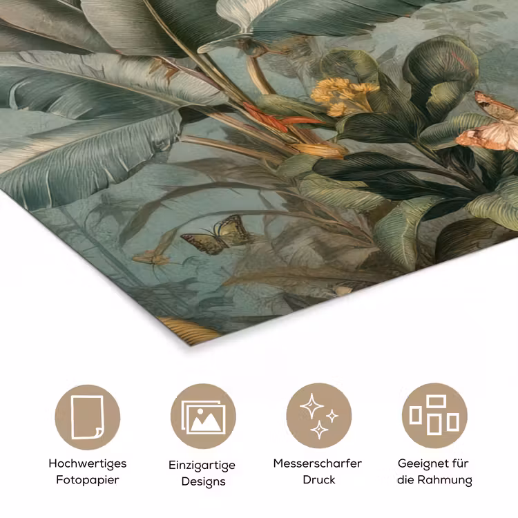 Tropisch bladerdek - Vlinders - groen - Bruin poster papier klein -tcloseup_DE