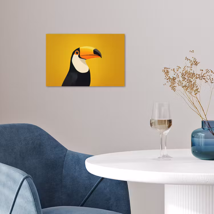Toekan - Minimalistisch - Snavel - Oranje poster papier klein -sfeer3