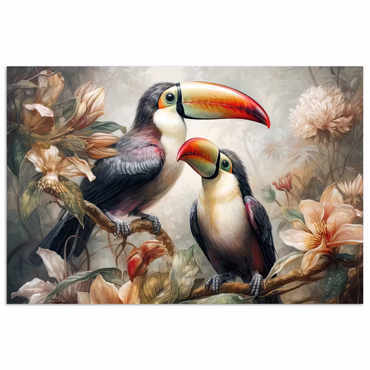 Toekan - Vogels - Bloemen - Jungle poster papier klein -3d
