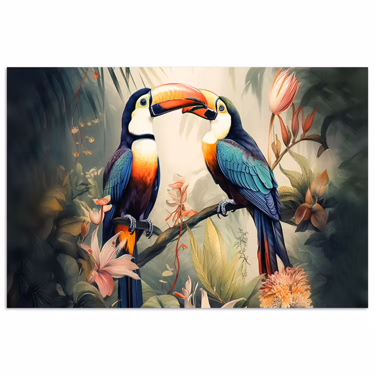 Toekan - Vogels - Bloemen - Natuur - Jungle poster papier klein -3d