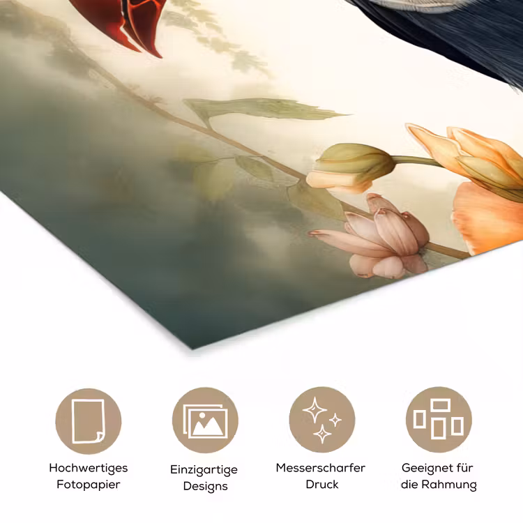 Toekan - Vogel - Bloemen - Planten poster papier klein -tcloseup_DE