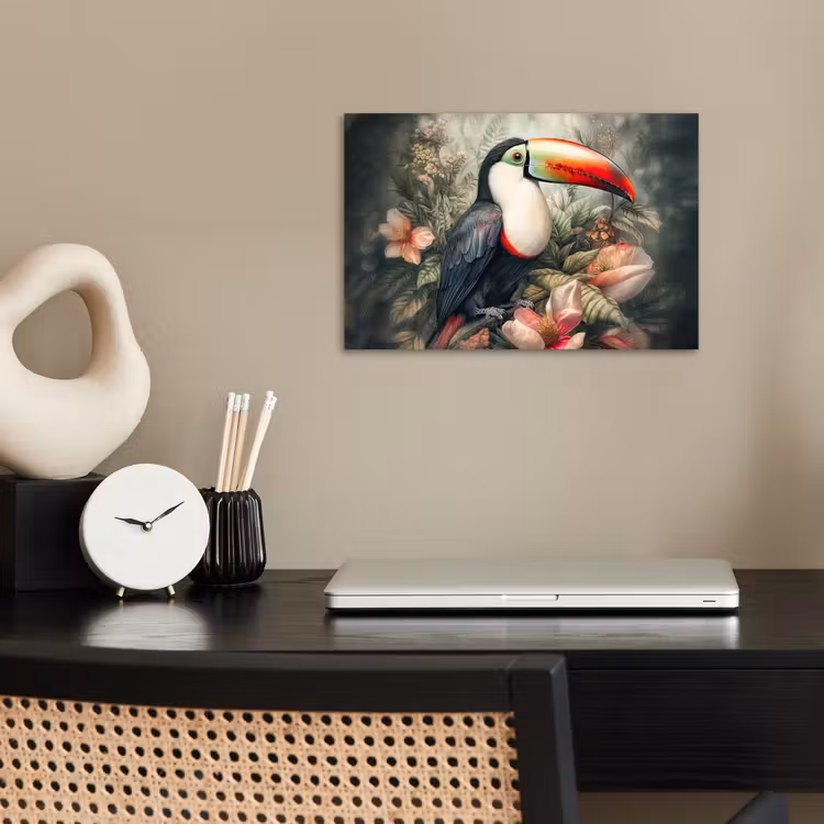 Toekan - Vogels - Bloemen - Planten - Tropisch poster papier klein -sfeer1