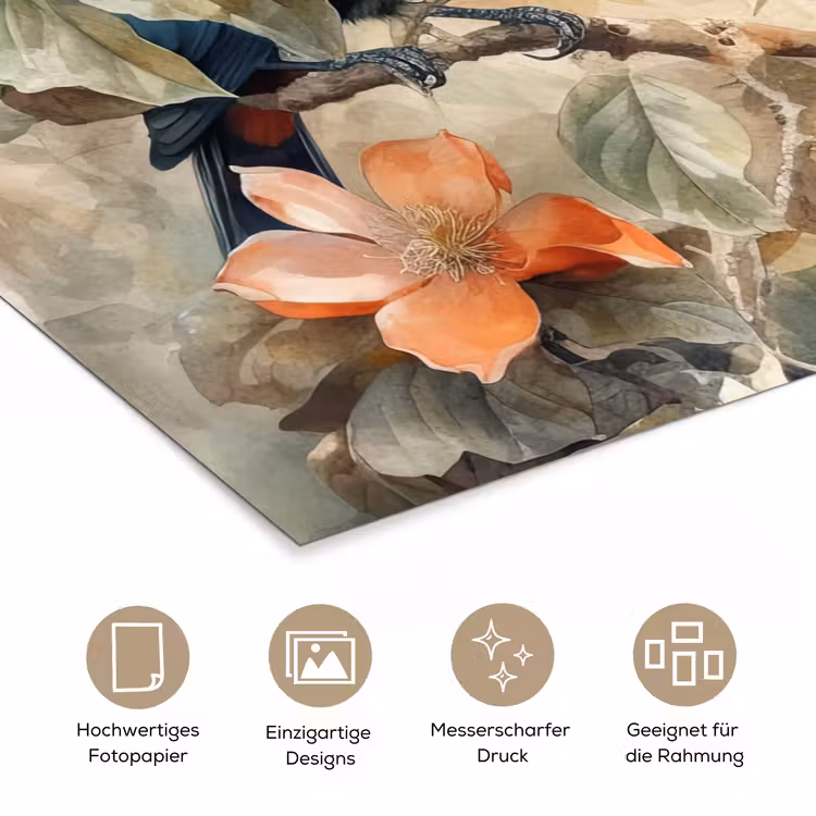 Toekan - Vogels - Bloemen - Tak poster papier klein -tcloseup_DE